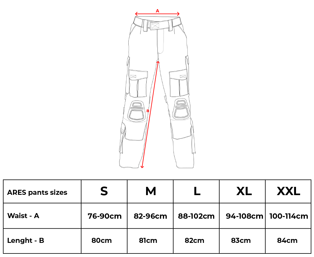 ARES pants sizes